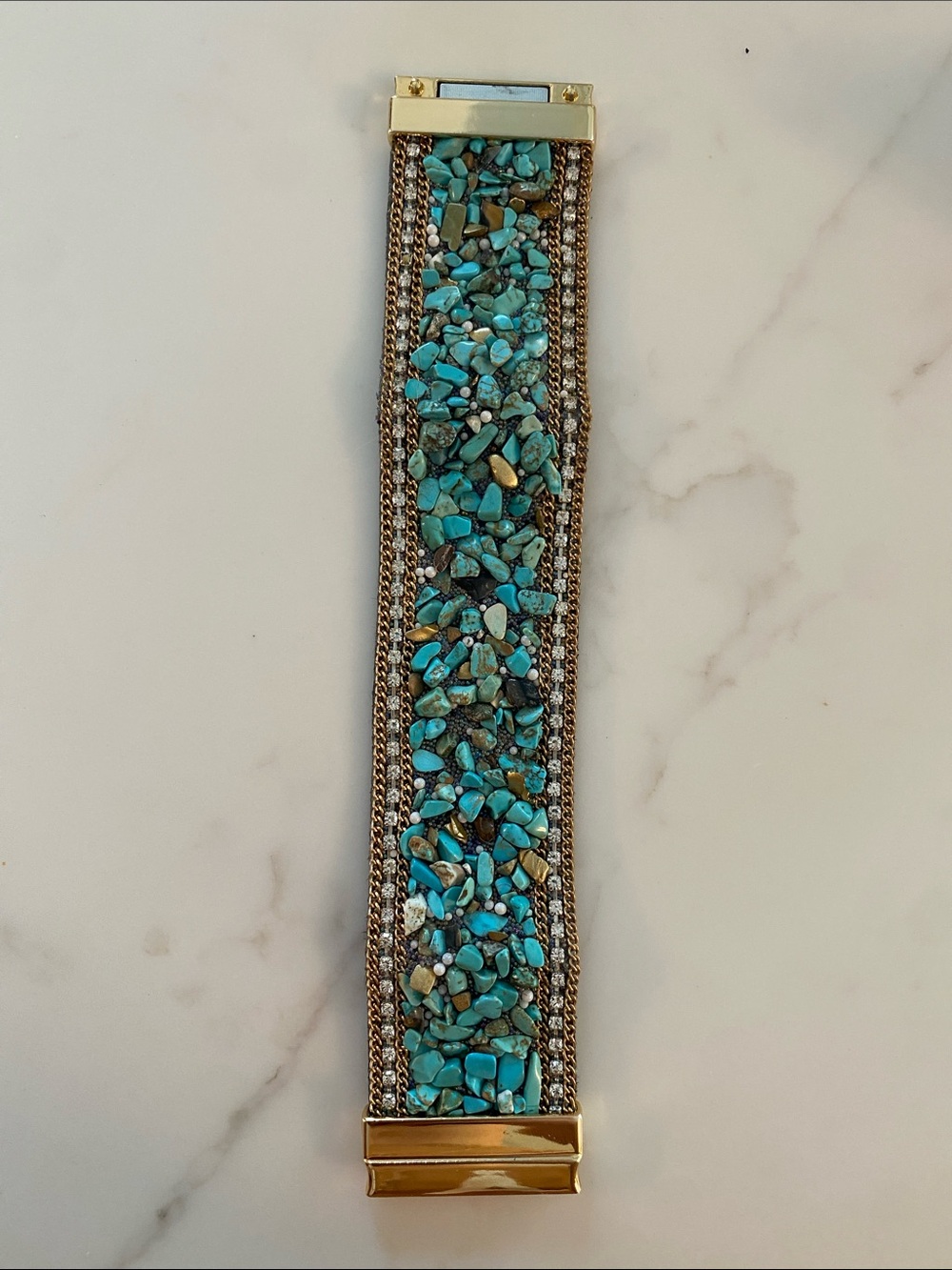 NWOT Turquoise Mixed Stone Beaded Gravel Cuff Bracelet - magnetic - Picture 6 of 6